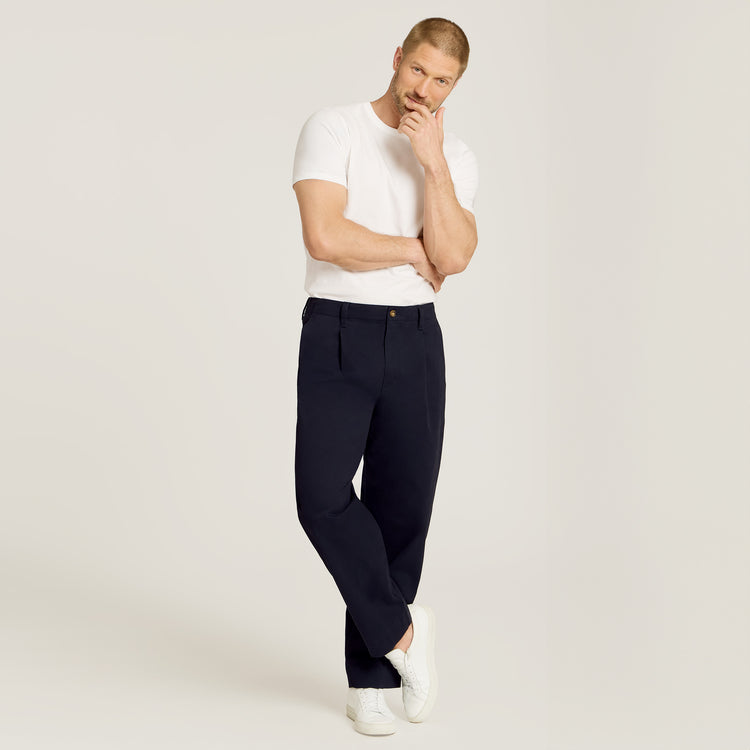 Men wearing Navy Wide Leg Chino Pants