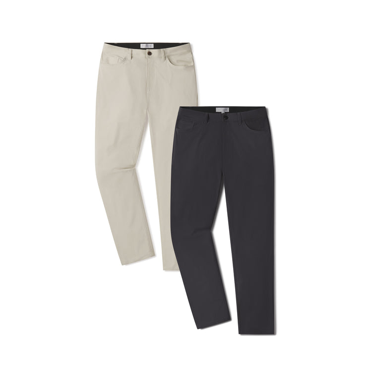 Men wearing Stone/Granite 5 Pocket Travel Pants 2-Pack