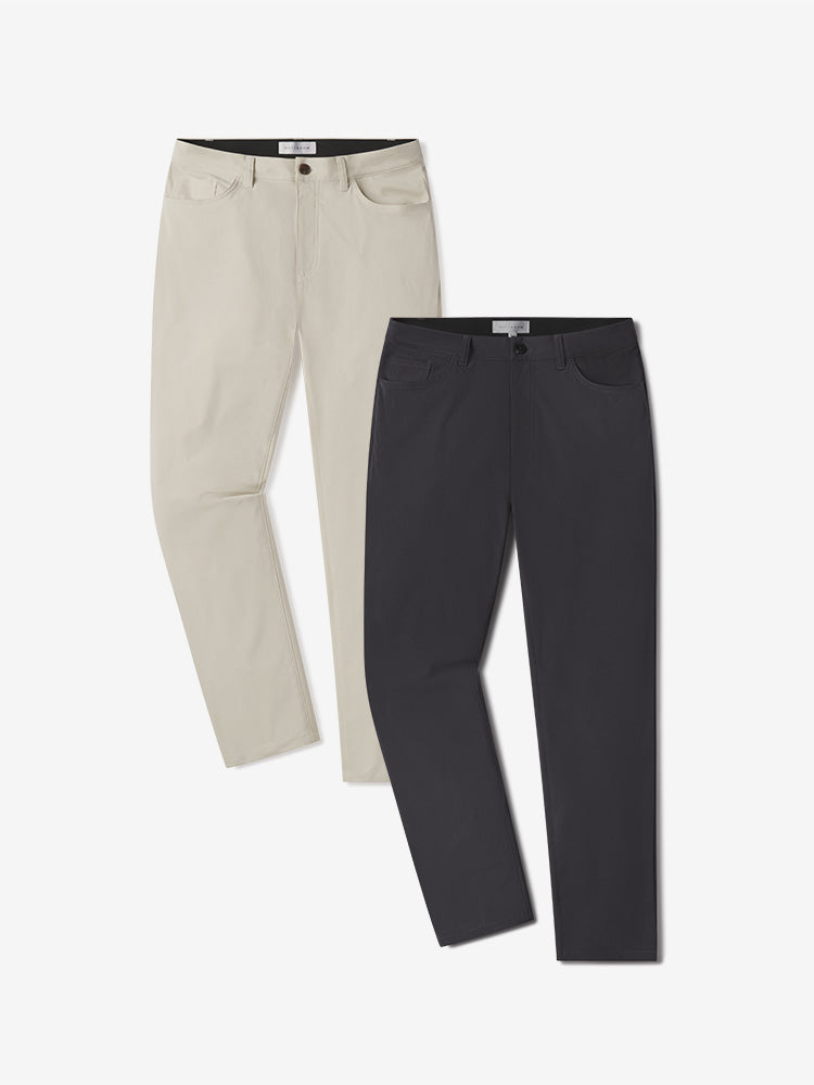 Men wearing Stone/Granite 5 Pocket Travel Pants 2-Pack