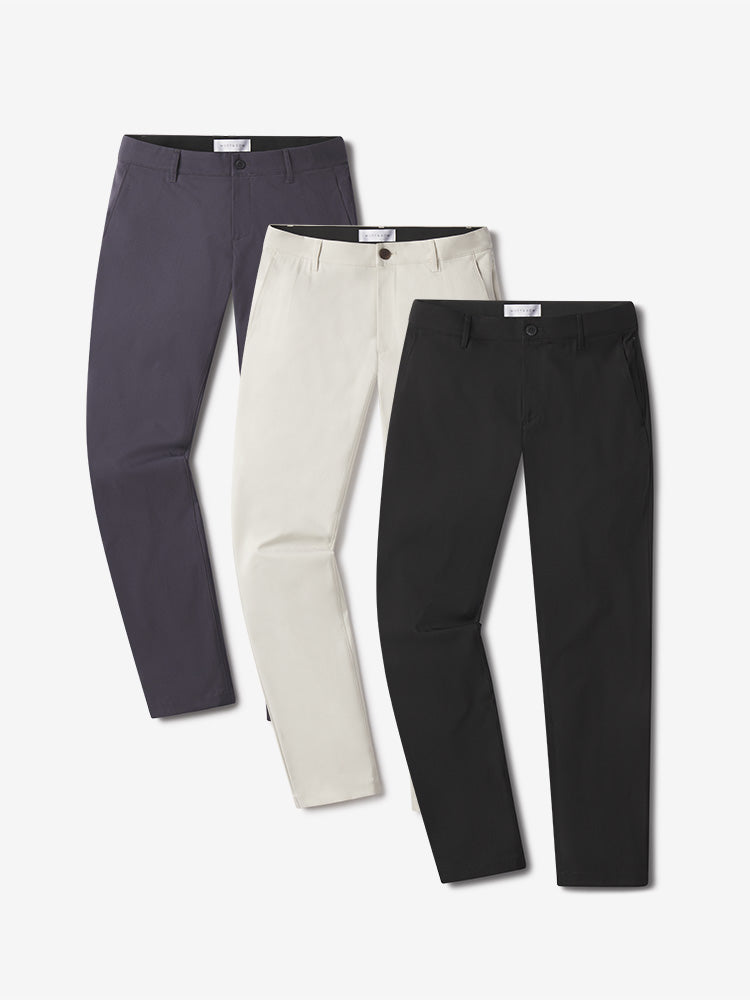 Men wearing Stone/Granite/Black 5 Pocket Travel Pants 3-Pack