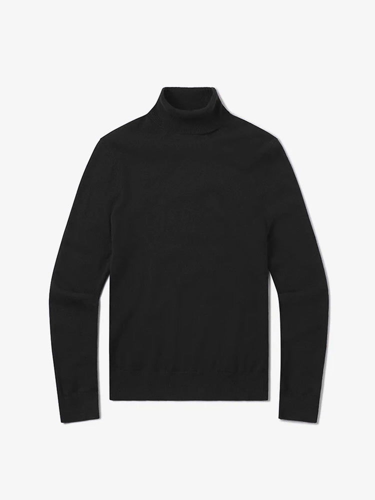 Women wearing Black Cashmere Turtleneck Willow Sweater