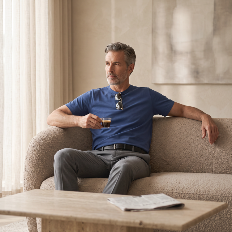 Men wearing Azul báltico Classic Crew Driggs Tee
