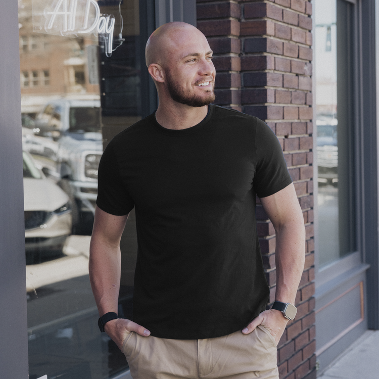 Men wearing Noir Classic Crew Driggs Tee