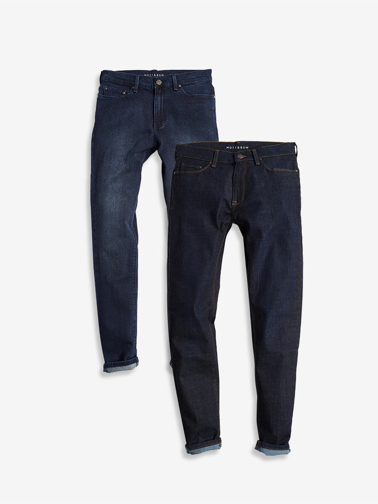 wearing Dark Blue / Medium/Dark Blue Slim Staple and Slim Crosby 2-Pack Jeans