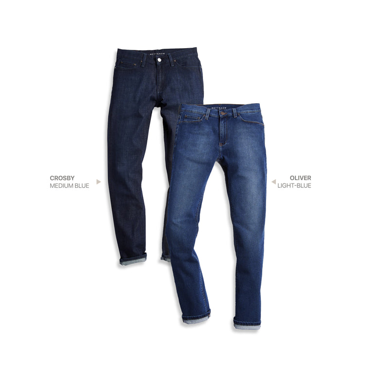 wearing Medium/Dark Blue / Light/Medium Blue Slim Crosby and Slim Oliver 2-Pack Jeans