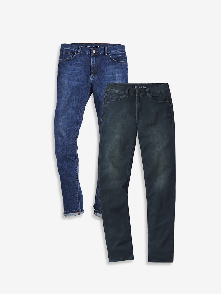 wearing Light/Medium Blue / Medium Blue Slim Wooster and Slim Fulton 2-Pack Jeans