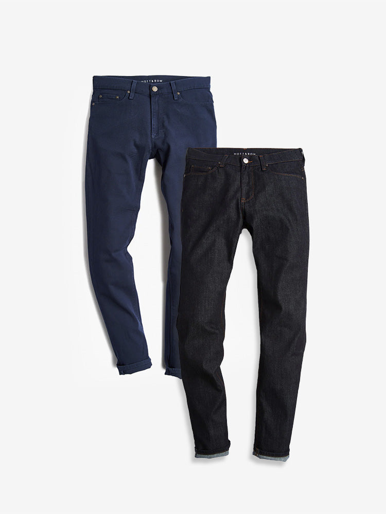 wearing Blue / Dark Blue Slim Mercer and Slim Mosco 2-Pack Jeans
