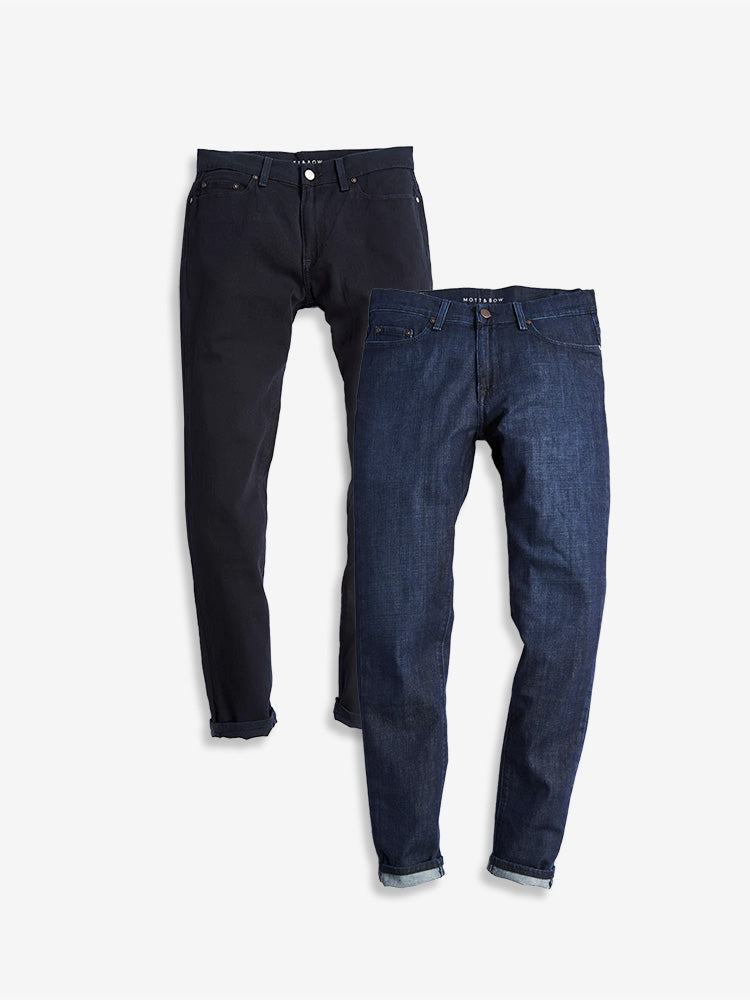 wearing Navy / Medium Blue Slim Mercer and Slim Mosco 2-Pack Jeans