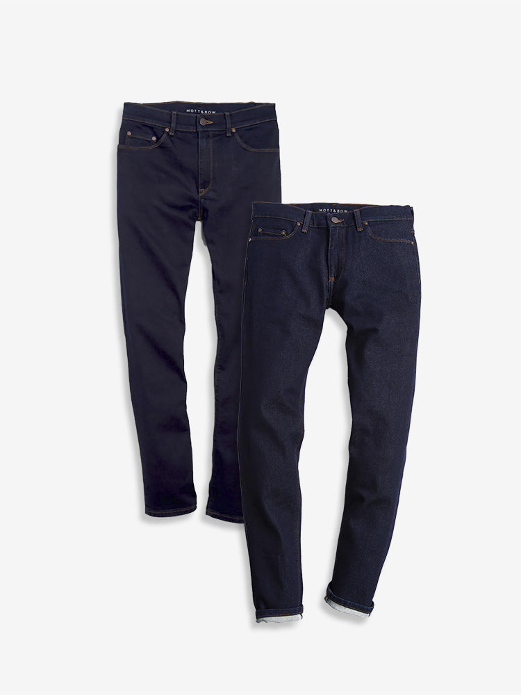 wearing Light/Medium Blue / Dark Blue Slim Staple and Slim Oliver 2-Pack Jeans