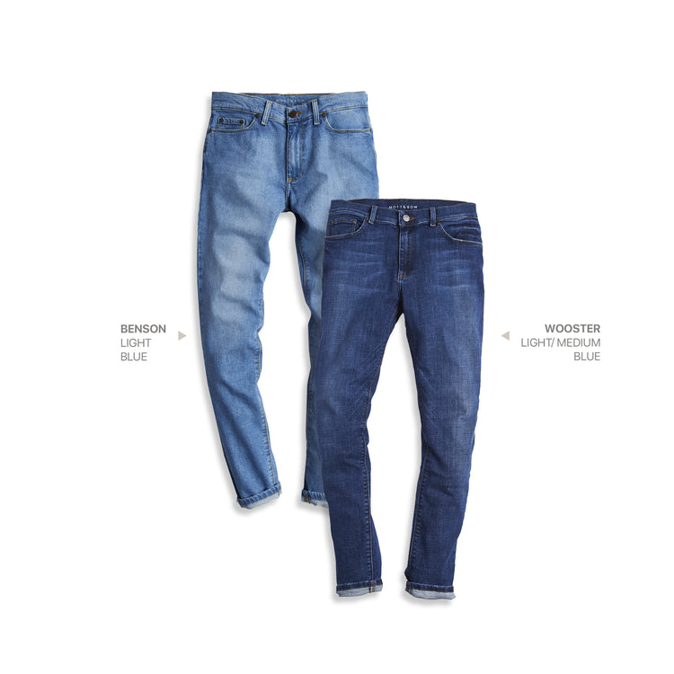 wearing Dark Blue / Medium/Dark Blue Slim Wooster and Slim Benson 2-Pack Jeans