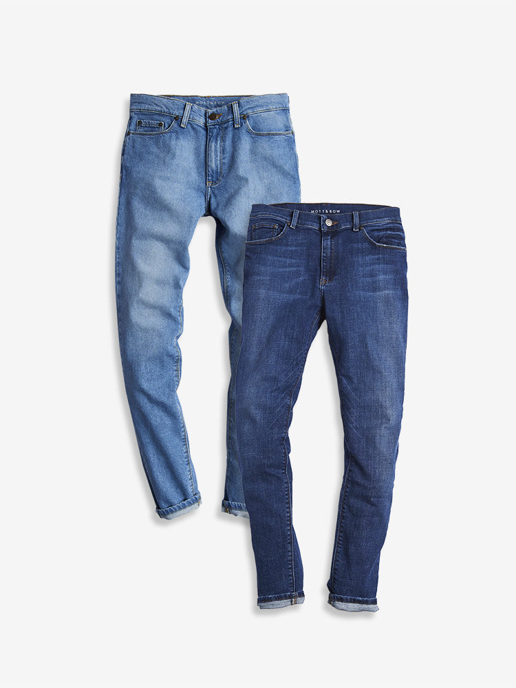 wearing Dark Blue / Medium/Dark Blue Slim Wooster and Slim Benson 2-Pack Jeans