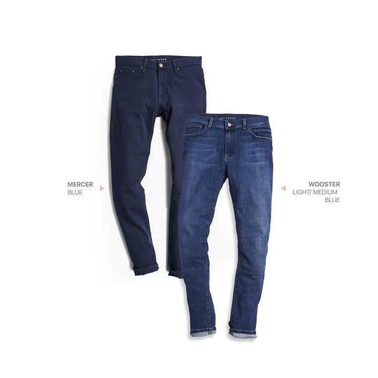 wearing Dark Blue / Medium/Dark Blue Slim Mercer and Slim Wooster 2-Pack Jeans