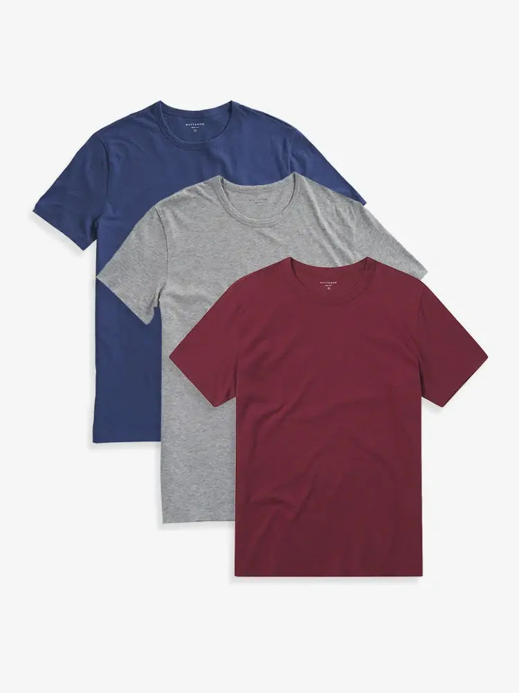 wearing Brick Red/Heather Gray/Baltic Blue Classic Crew Driggs 3-Pack