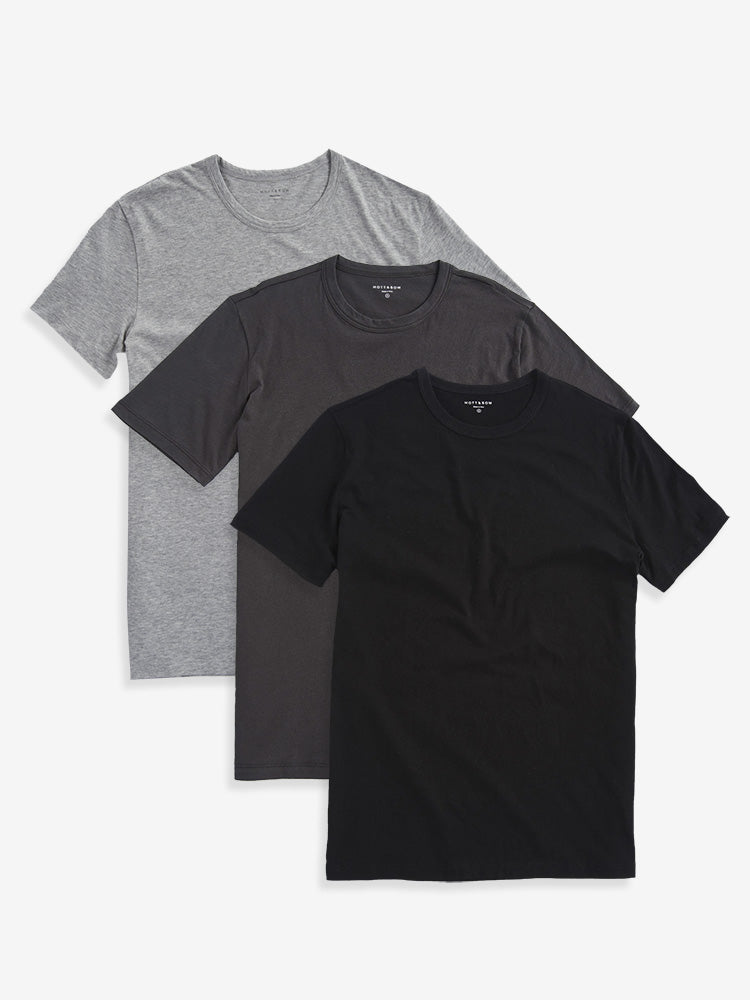 wearing Heather Gray/Dark Gray/Black Classic Crew Driggs 3-Pack