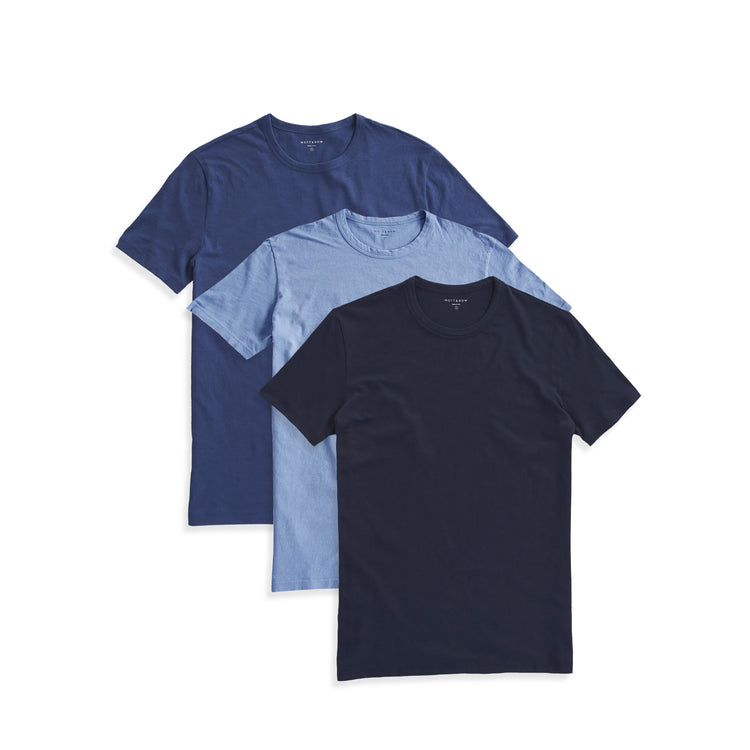 Men wearing Navy/Baltic Blue/California Blue Classic Crew Driggs 3-Pack