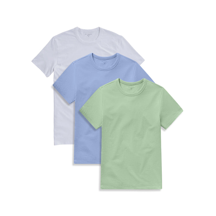 wearing White/Pistachio/California Blue Classic Crew Driggs 3-Pack