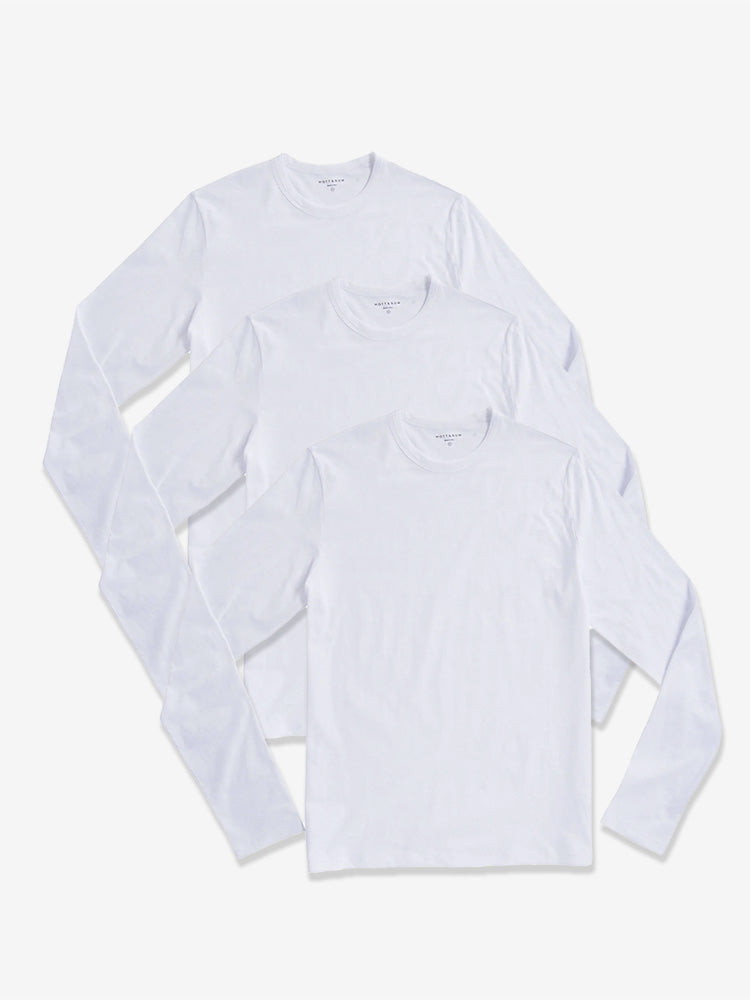 Men wearing 3 White Long Sleeve Crew Tee Driggs 3-Pack