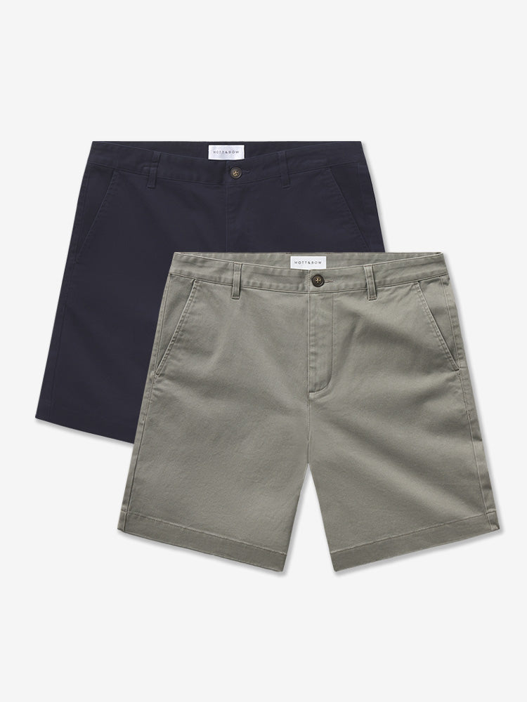 Men wearing Navy/Light Sage Stretch Chino Short 2-Pack