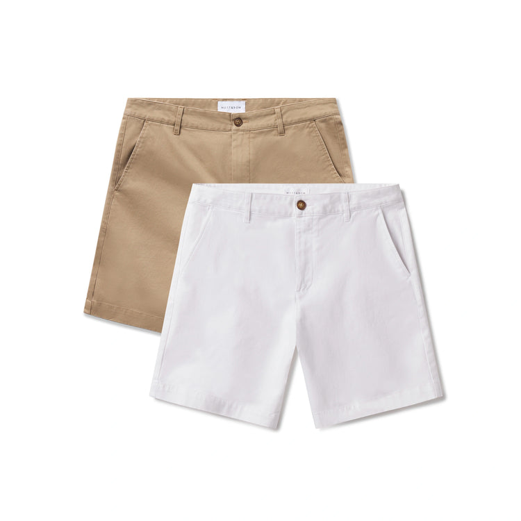 Men wearing White/Khaki Stretch Chino Short 2-Pack