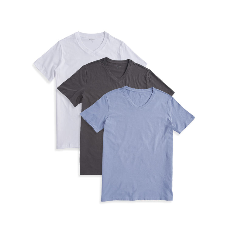 Men wearing Dark Gray/California Blue/White Classic V-Neck Driggs 3-Pack