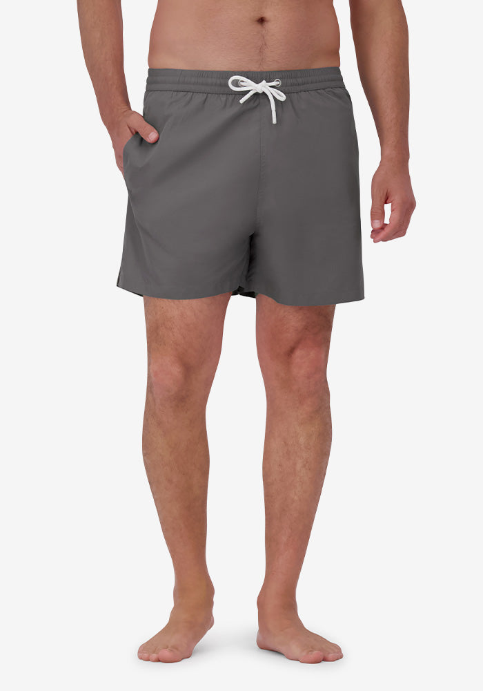 Men wearing Gray Swim Trunk
