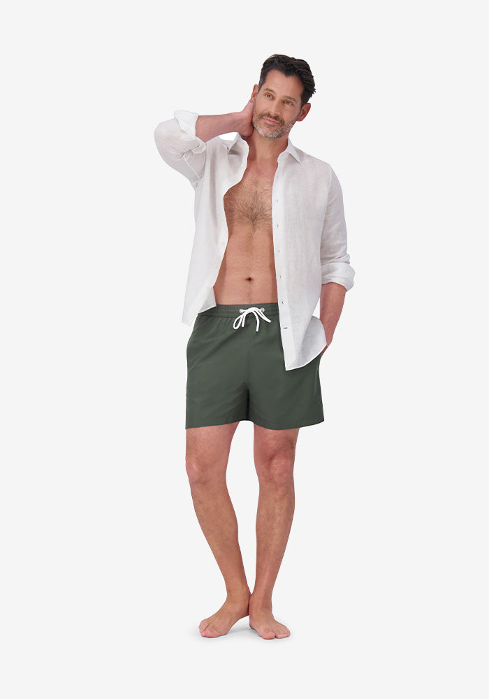 Men wearing Olive Swim Trunk