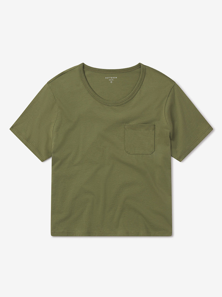 Women wearing Rosemary Everyday Cotton One Pocket Crew Tee