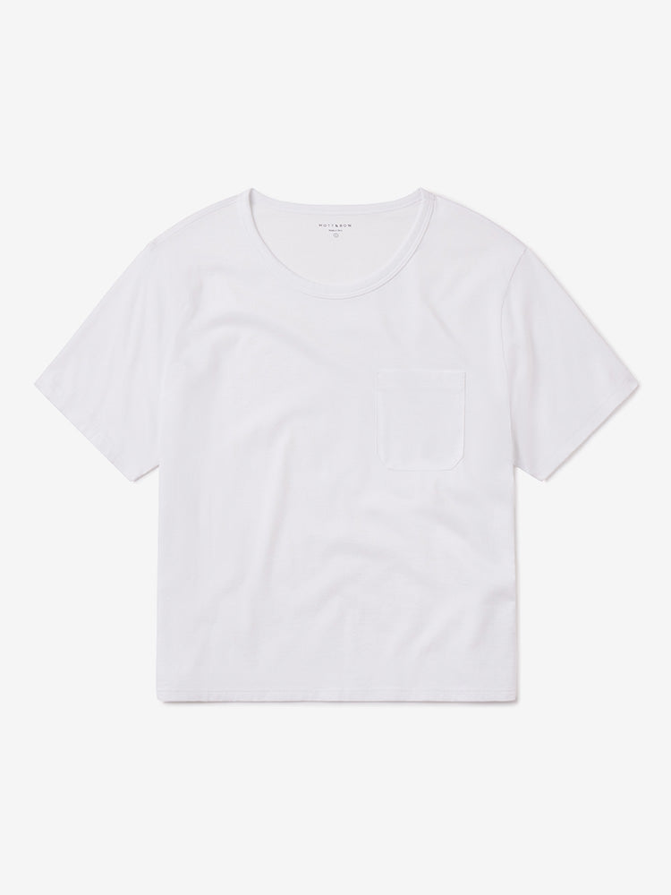 Women wearing White Everyday Cotton One Pocket Crew Tee