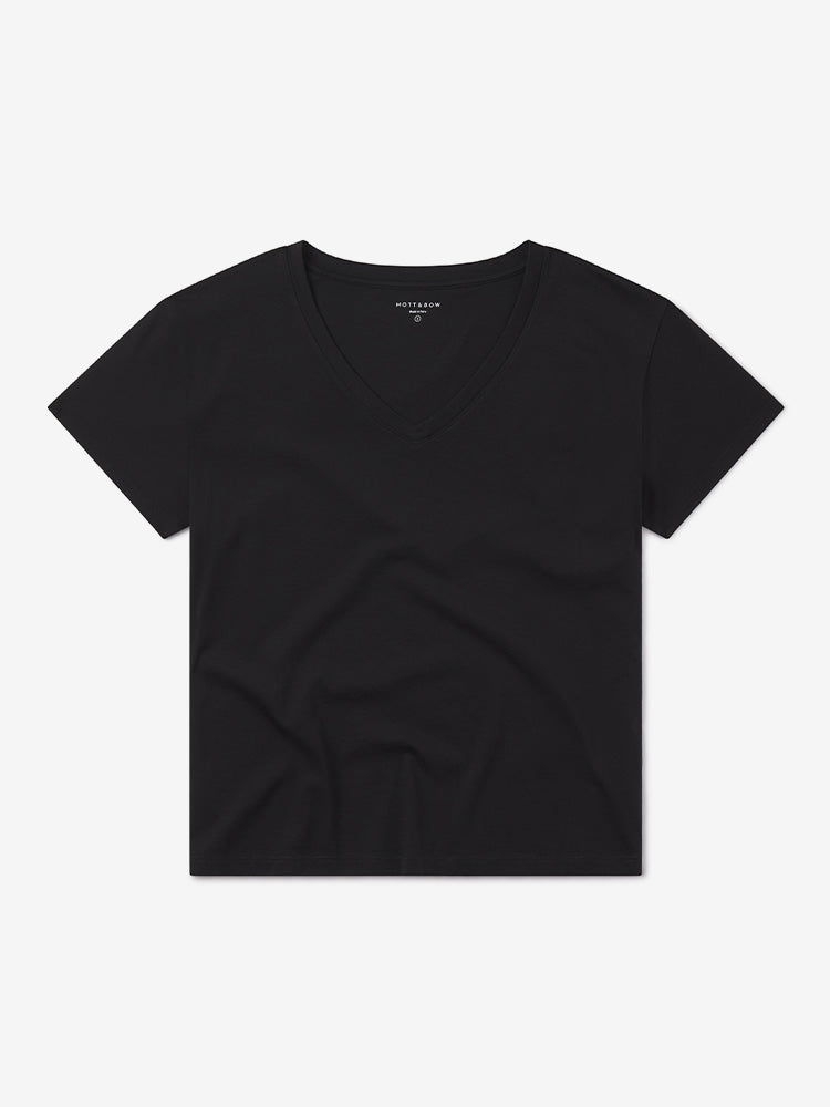 Women wearing Negro Cotton Relaxed V-Neck Tee