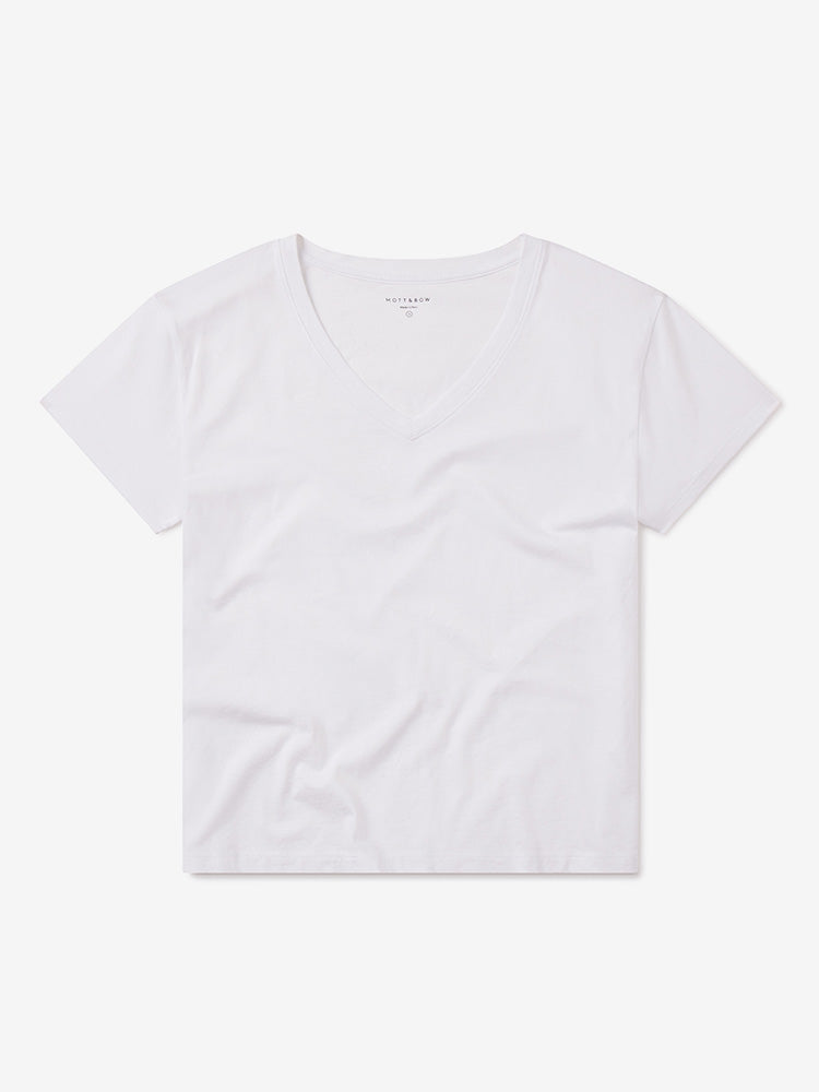 Women wearing White Everyday Cotton Relaxed V-Neck Tee
