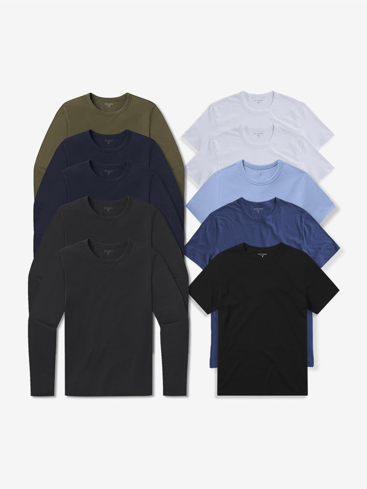 wearing White/White/California Blue/Baltic Blue/Black/Navy/Navy/Black/Black/Dark Moss Short Long Sleeve Driggs 10-Pack