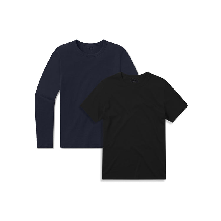 wearing Black/Navy Short Long Sleeve Driggs 2-Pack