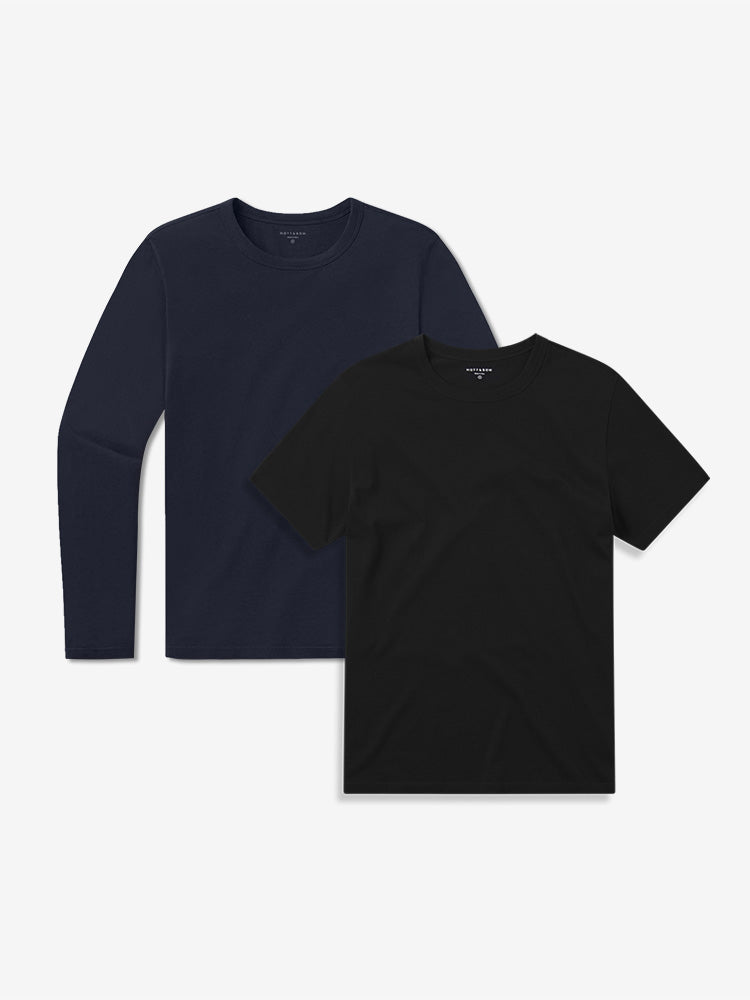wearing Black/Navy Short Long Sleeve Driggs 2-Pack