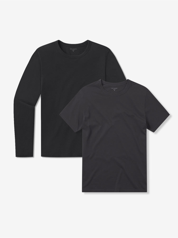 wearing Dark Gray/Black Short Long Sleeve Driggs 2-Pack