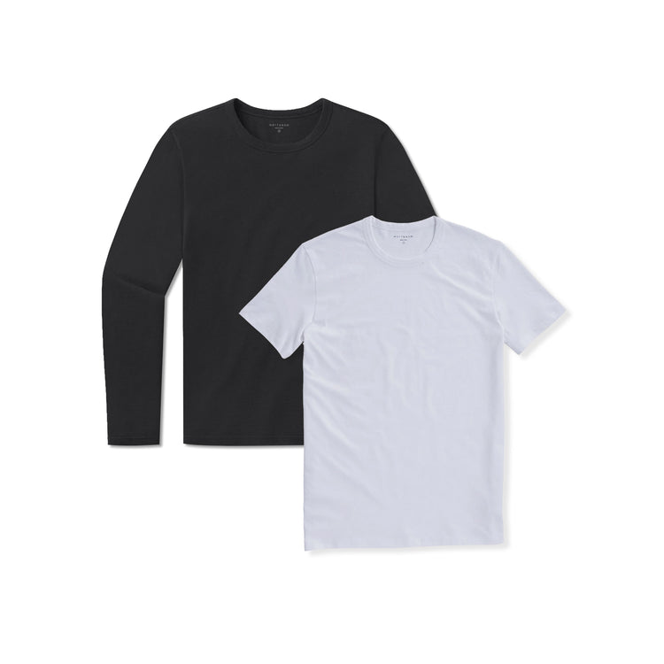 wearing White/Black Short Long Sleeve Driggs 2-Pack