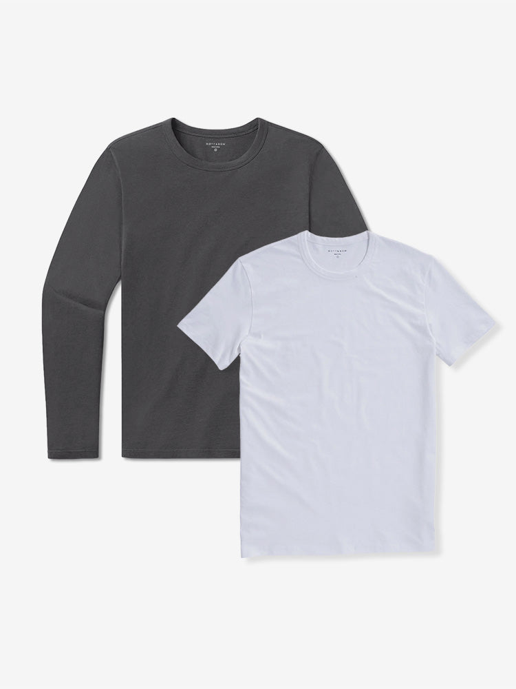 wearing White/Dark Gray Short Long Sleeve Driggs 2-Pack