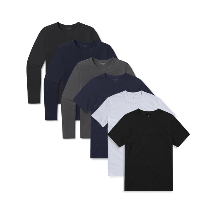 wearing Black/White/Navy/Black/Navy/Dark Gray Short Long Sleeve Driggs 6-Pack