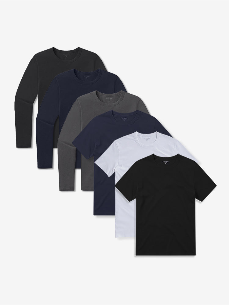 wearing Black/White/Navy/Black/Navy/Dark Gray Short Long Sleeve Driggs 6-Pack