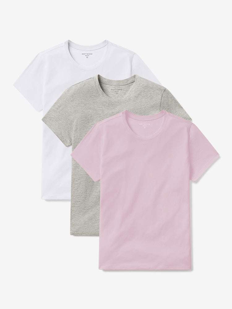 Women wearing White/Heather Gray/Rose Pink Fitted Crew Marcy 3-Pack