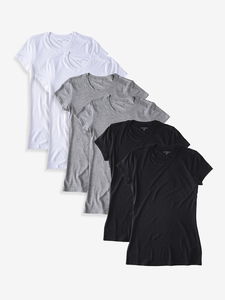 Women wearing Black/White/Heather Gray Fitted Crew Marcy 6-Pack