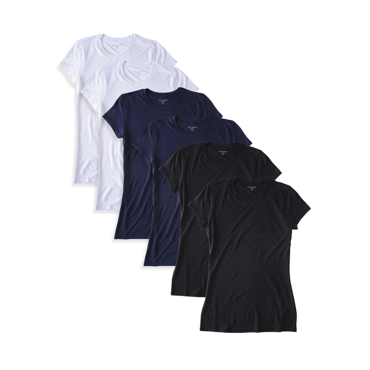 Women wearing Black/Navy/White Fitted Crew Marcy 6-Pack