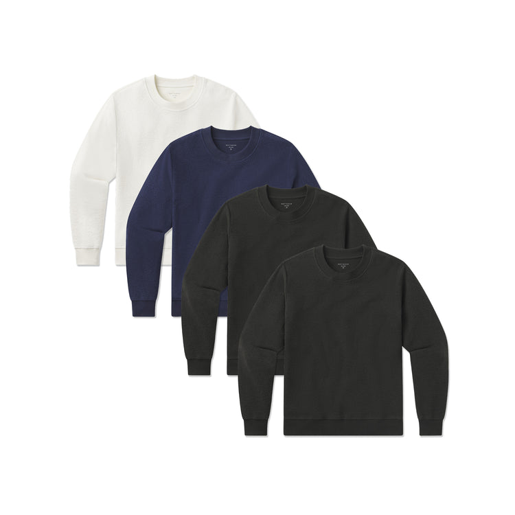 Women wearing Faded Black/Faded Black/Soft Navy/Ivory Crew Neck Fleece Sweatshirt 4-Pack
