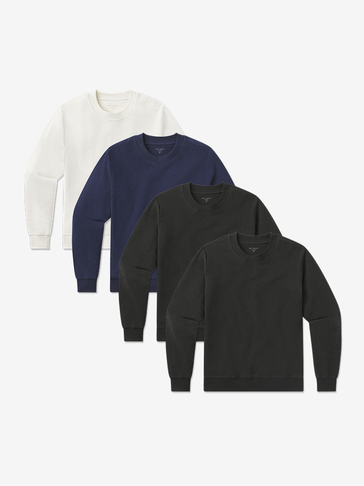 Women wearing Faded Black/Faded Black/Soft Navy/Ivory Crew Neck Fleece Sweatshirt 4-Pack