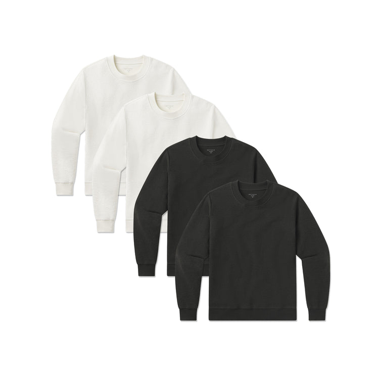 Women wearing Ivory/Faded Black Crew Neck Fleece Sweatshirt 4-Pack