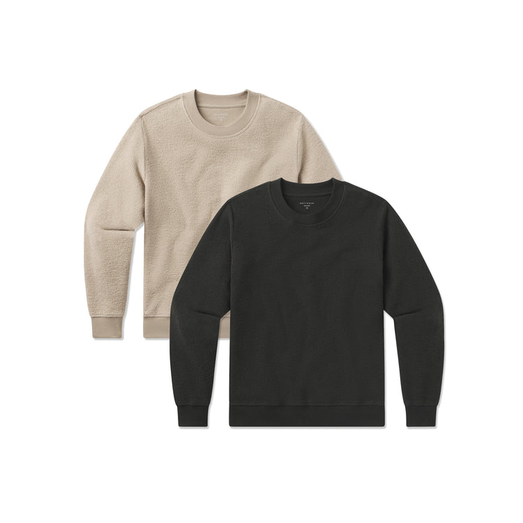 Women wearing Caramel/Faded Black Crew Neck Fleece Sweatshirt 2-Pack
