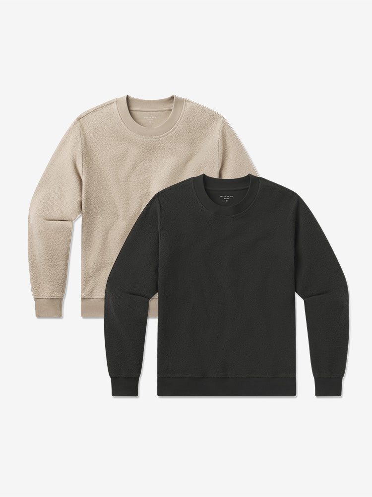Women wearing Caramel/Faded Black Crew Neck Fleece Sweatshirt 2-Pack
