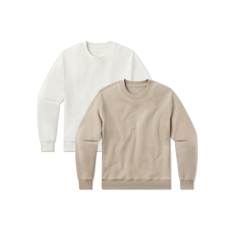 Women wearing Caramel/Ivory Crew Neck Fleece Sweatshirt 2-Pack