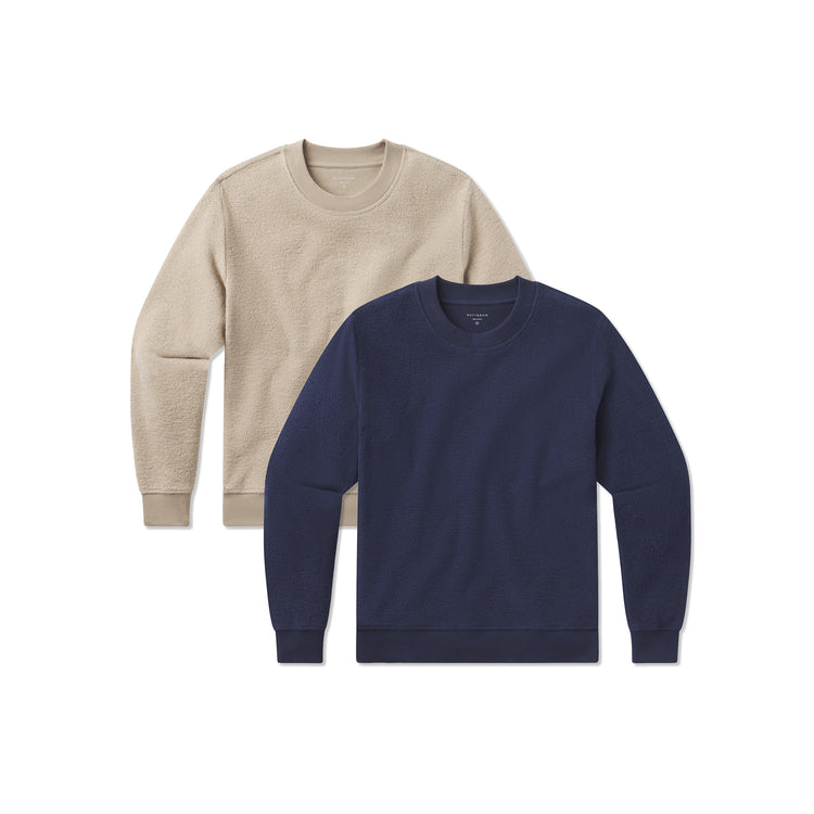 Women wearing Caramel/Soft Navy Crew Neck Fleece Sweatshirt 2-Pack