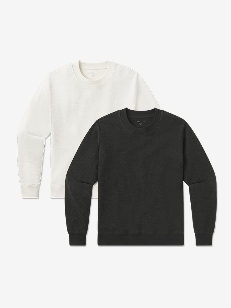 Women wearing Faded Black/Ivory Crew Neck Fleece Sweatshirt 2-Pack