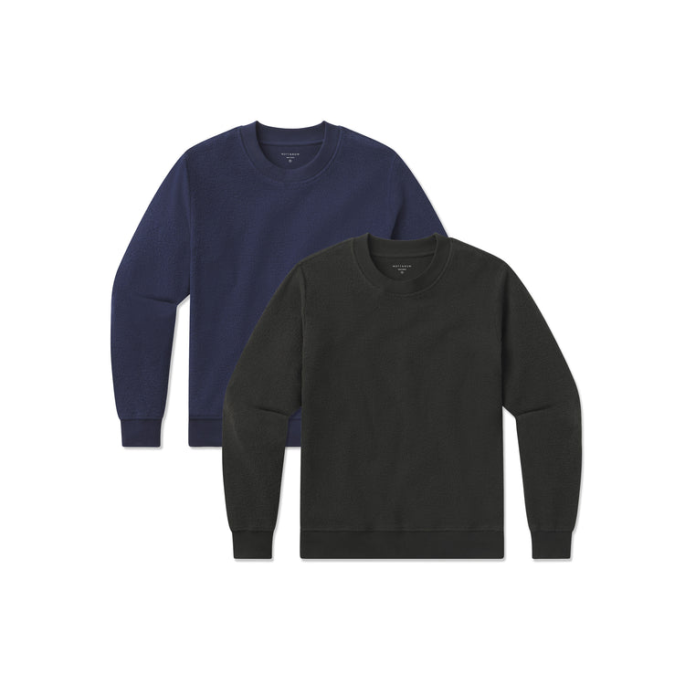 Women wearing Faded Black/Soft Navy Crew Neck Fleece Sweatshirt 2-Pack